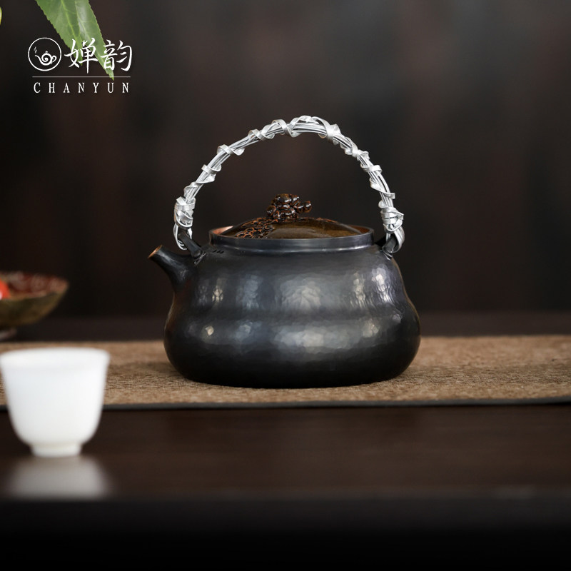 五福铜器茶壶福禄玄黑色紫铜壶