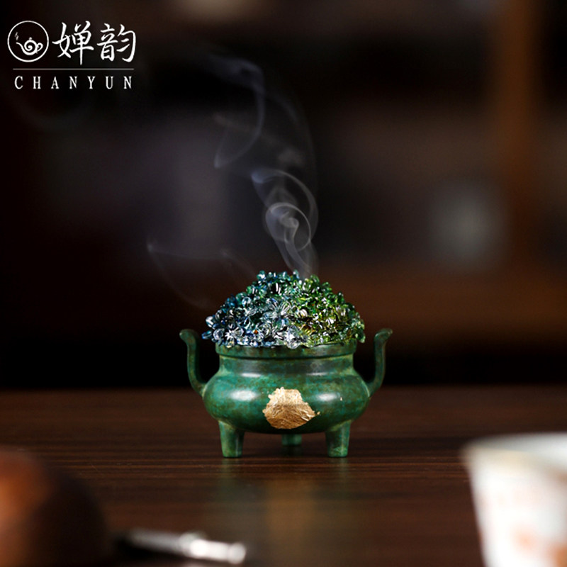 中式复古绿花满园双耳香炉宣德炉