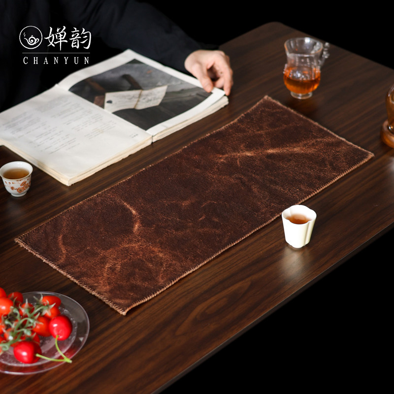 婵韵步闲中式复古亚麻棉柿染茶席
