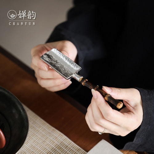 古篱锡合金紫竹鞭锤纹茶勺茶铲
