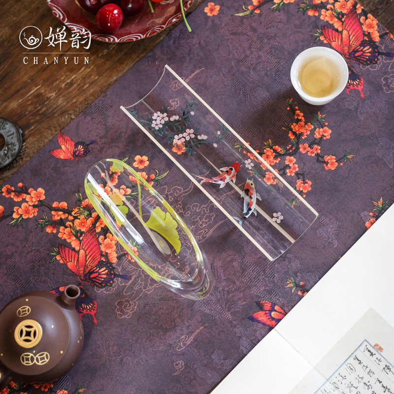 婵韵物肆桃鲤银杏叶透明玻璃茶则
