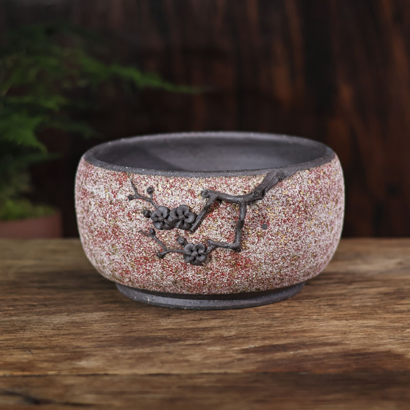 高越岩矿茶具红金梅花茶洗建水