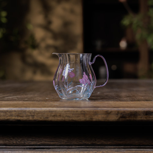 物肆玻璃茶具鸢尾花蝴蝶公道杯