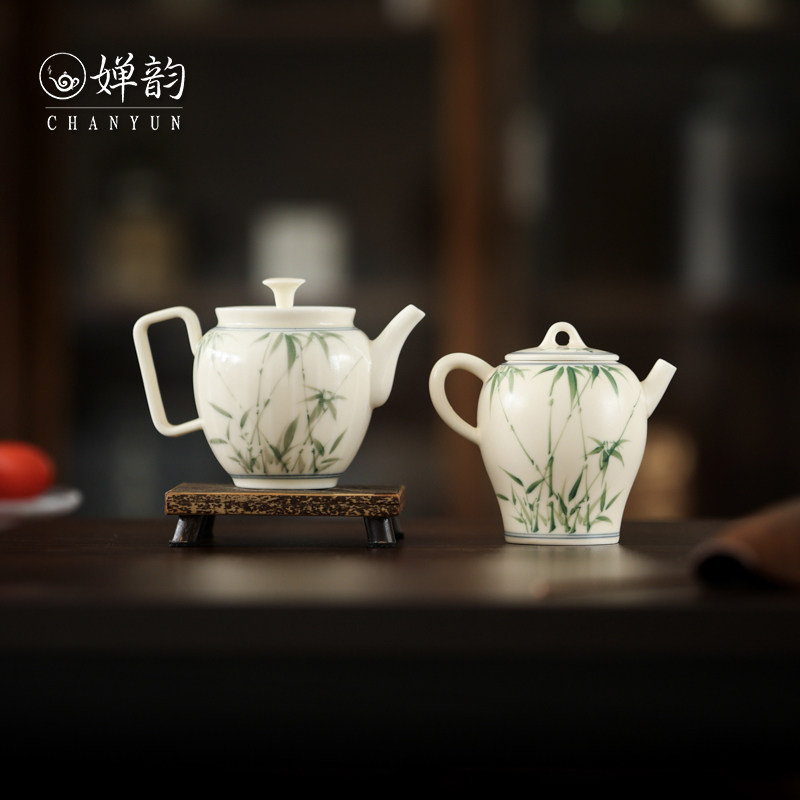 仿古竹影清音茶壶菊瓣壶美人壶