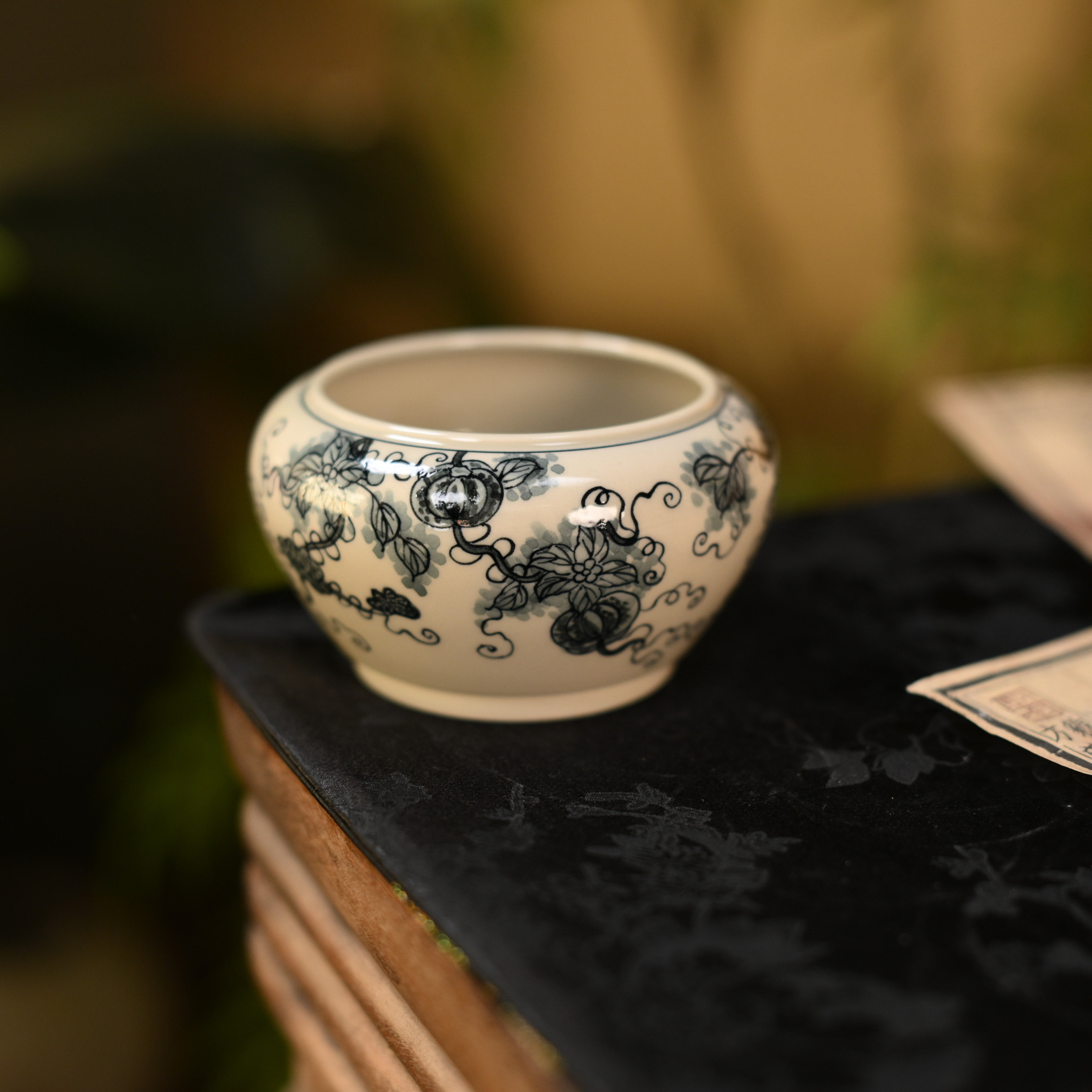 婵韵墨冉青花茶具缠枝莲西瓜建水