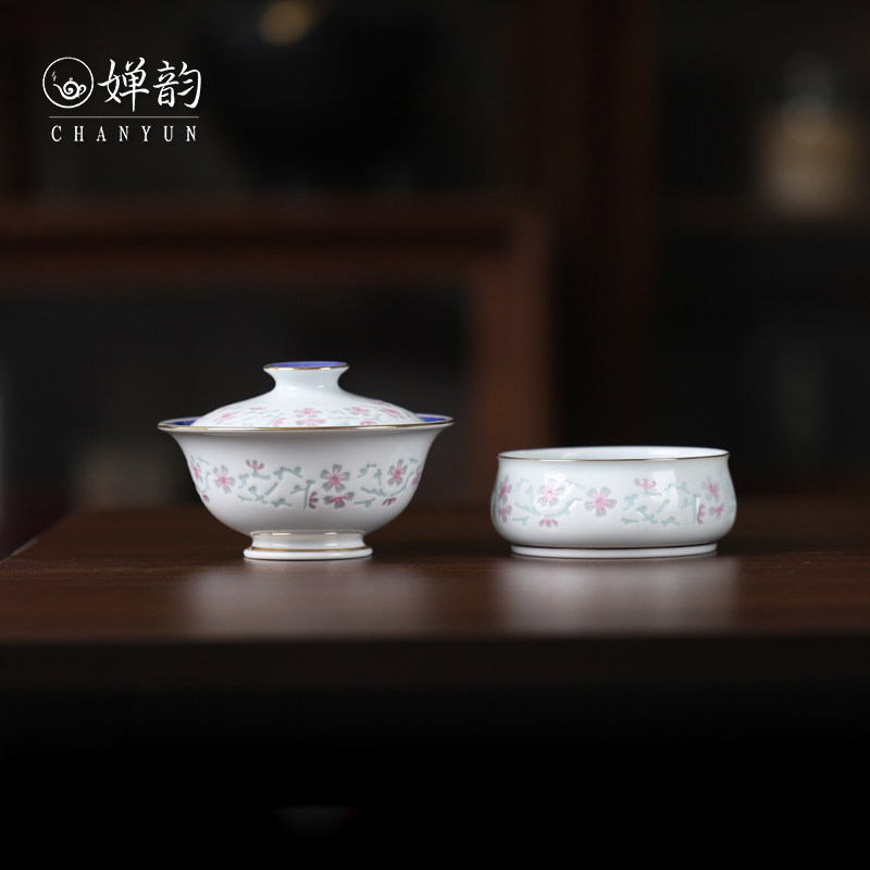 玲珑集茶具梅花盖碗茶杯主人杯