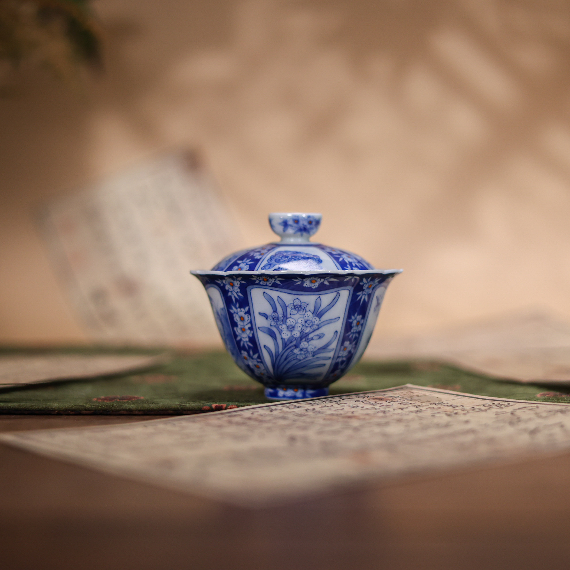 青樵轩茶具荷花梅花春祺夏安盖碗
