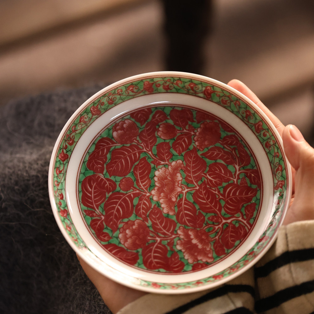 勤义堂茶具釉里红山茶花古彩壶承