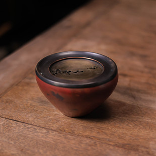 婵韵 春喜铜火烧云色浪花碗型建水茶渣斗茶桌茶渣缸复古茶具配件