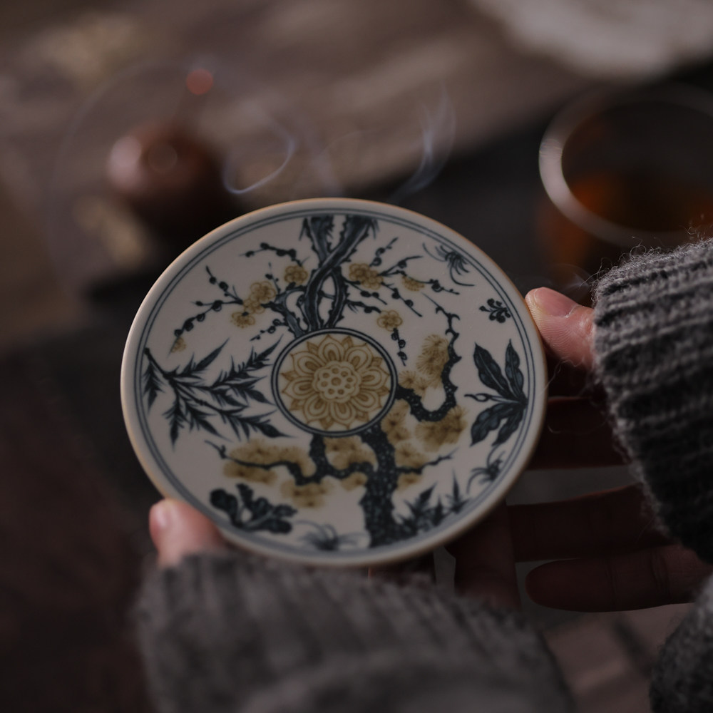 一生一物茶具松竹梅梅花牡丹杯垫