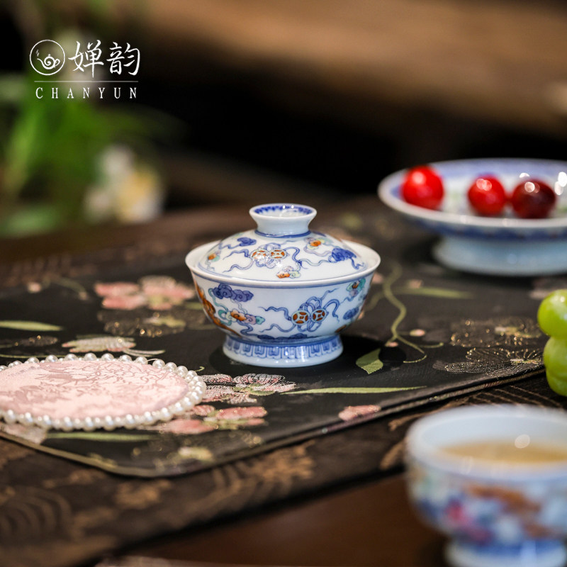 卓君茶具福禄寿桃盖碗茶杯壶承