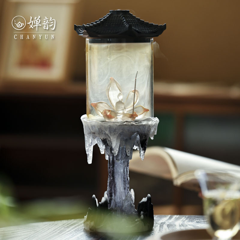 婵韵心缘堂琉璃香炉梵净山玄冰色烛台香器香插复古茶空间茶台配件