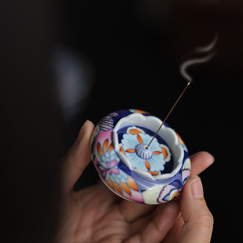 婵韵卓君茶具斗彩迷蝶香插