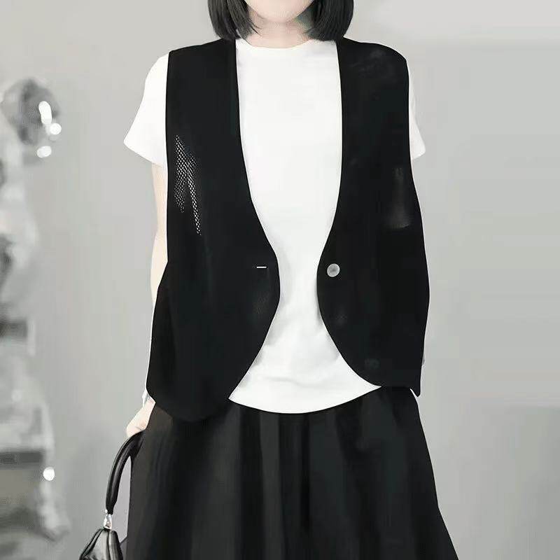 文艺斜纹时尚马甲女夏季薄款百搭V领无袖坎肩休闲小背心外套马夹
