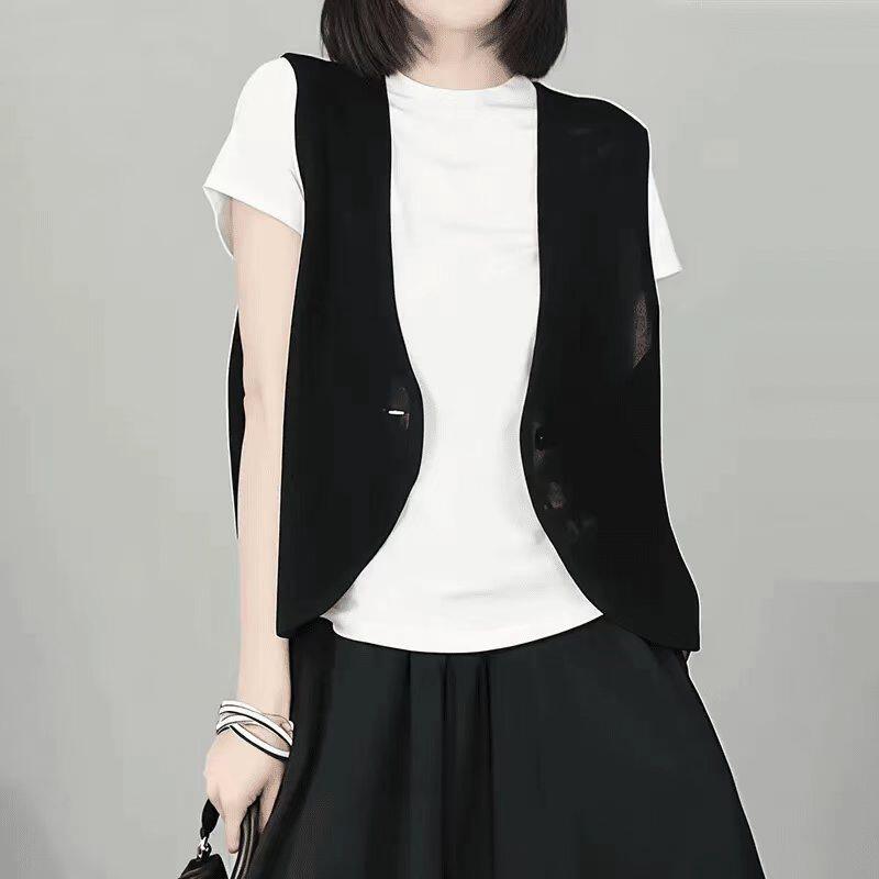 文艺斜纹时尚百搭马甲女夏季薄款V领无袖坎肩休闲小背心外套马夹