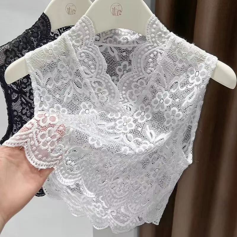 白色花边蕾丝假领子百搭女高档新款短款背心衣领太低神器v领小衫
