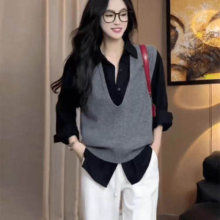 极简V领针织背心2026新款外穿女新款百搭通勤薄款纯色马甲