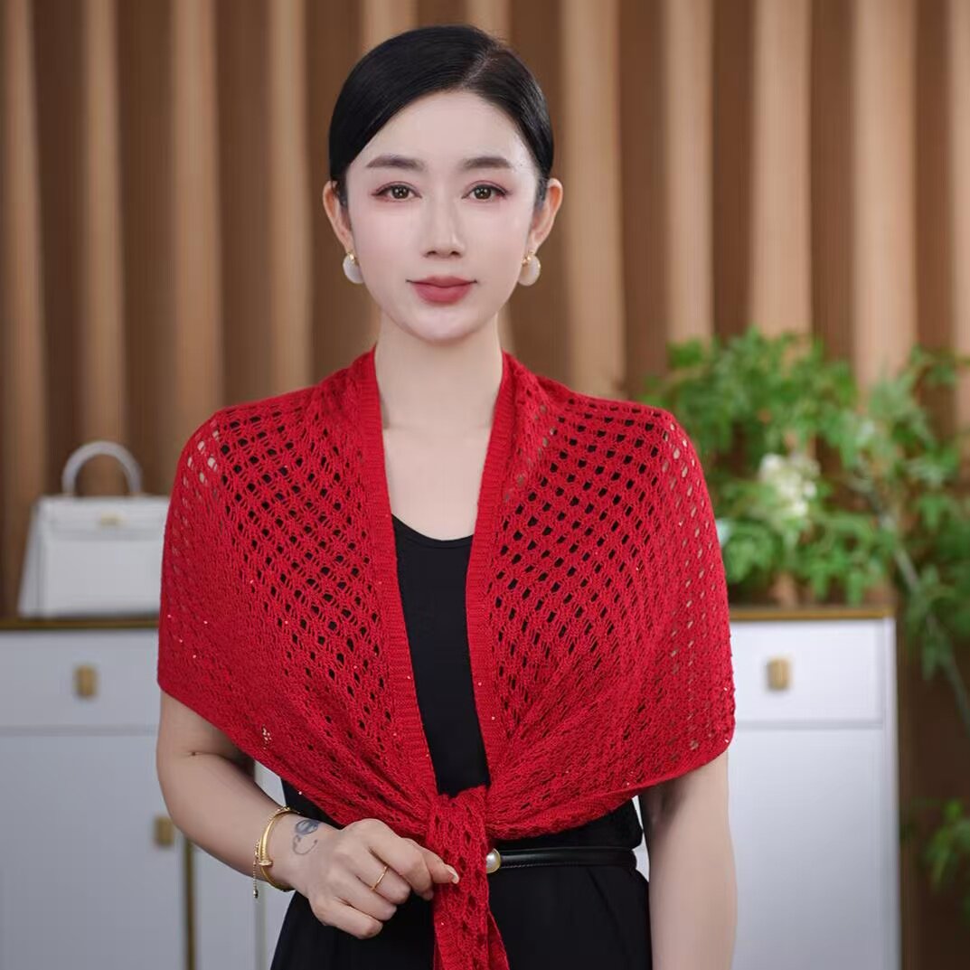 针织旗袍披肩镂空外搭披肩女夏季防晒透气轻薄款百搭连衣裙