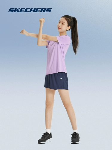 Skechers, спортивная быстросохнущая дышащая освежающая футболка с коротким рукавом для спортзала, для бега, облегающий крой