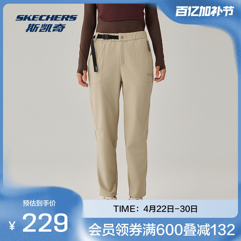 斯凯奇梭织运动裤春夏女款防泼水直筒户外休闲柔软舒适