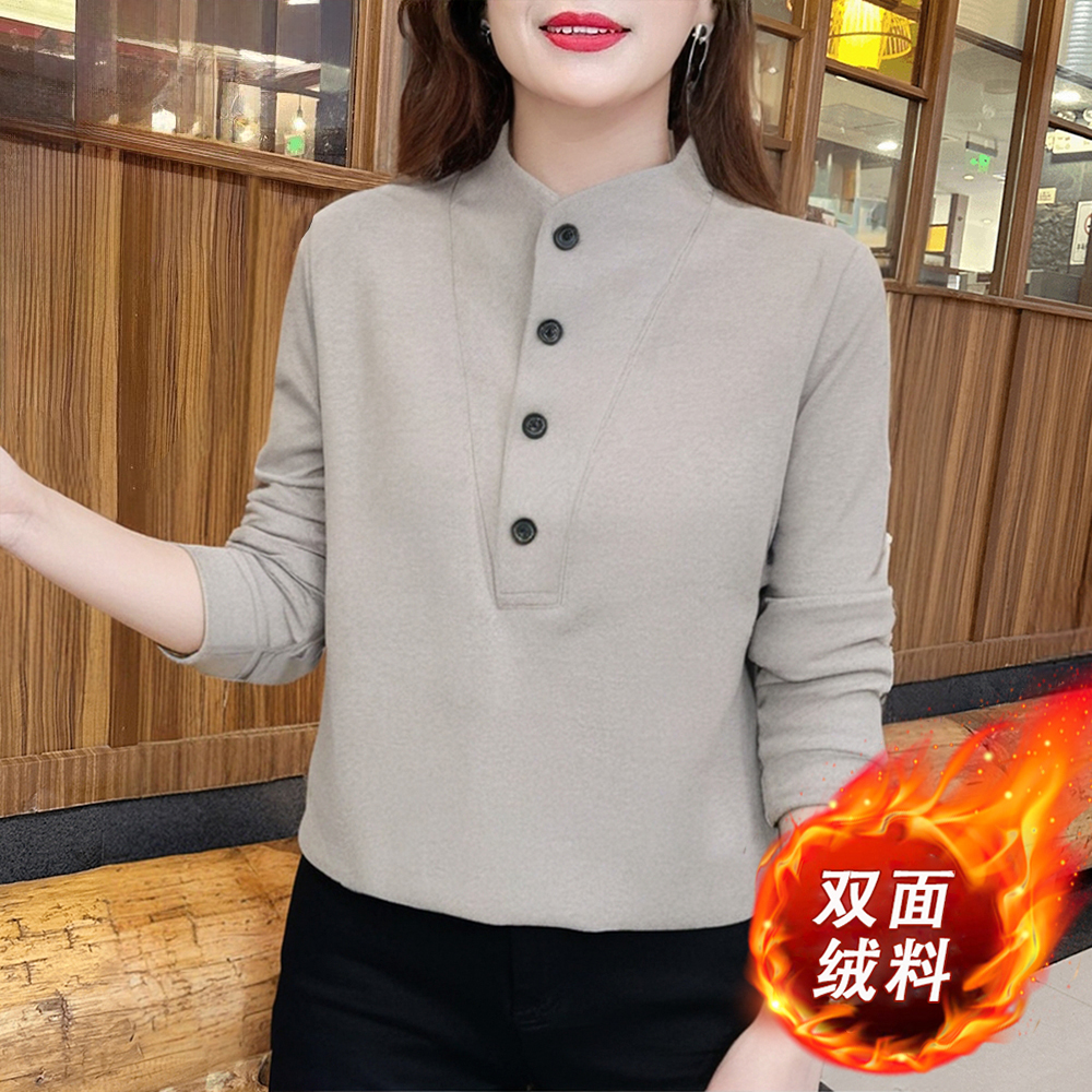 秋冬加绒加厚新款洋气澳绒双面绒妈妈立领双面绒显瘦保暖上衣女士