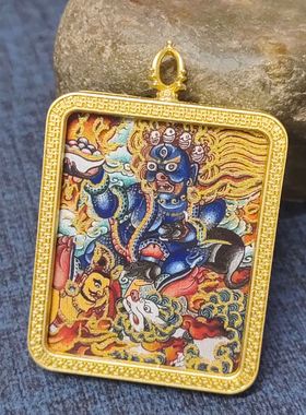新款半手绘描金唐卡吊坠项链饰品观音地藏王大黑天五路财神送绳子