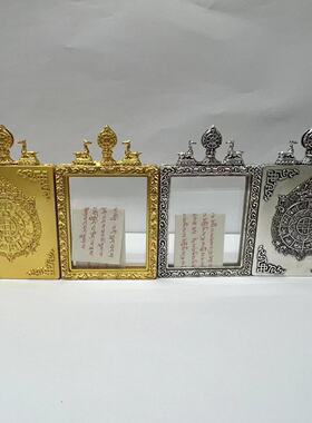 新款双面单面双鹿唐卡吊坠玻璃镜面祥云外壳空壳盒子藏族西藏高档