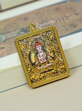 手绘描金藏式五台山五爷八大守护唐卡批发吊坠挂件坠子随身佛牌子