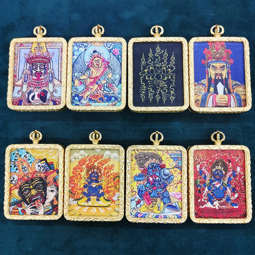 新款金牌唐卡吊坠西藏藏族大黑天扎基拉姆挂坠五条经