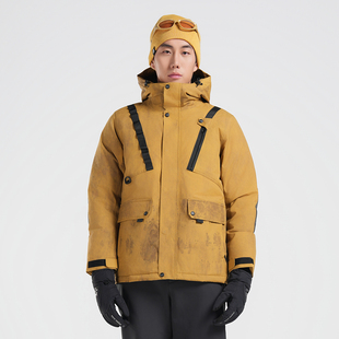 SCALER思凯乐户外鹅绒羽绒服女冬季加厚扎染防水机能风工装外套男