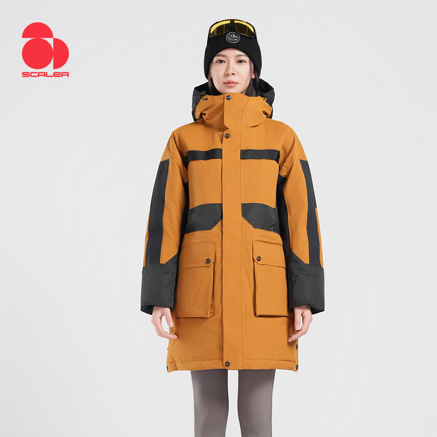 SCALER思凯乐户外鹅绒羽绒服男女款冬中长款加厚抗寒工装滑雪外套