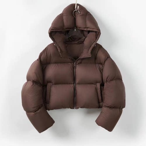 女肯豆风短款加厚羽绒服白鸭绒连帽2025冬季新款小个子宽松面包服