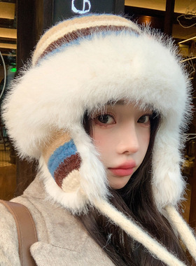 东北旅游雪地帽子女冬季加绒加厚保暖护耳帽毛茸茸骑行防寒雷锋帽