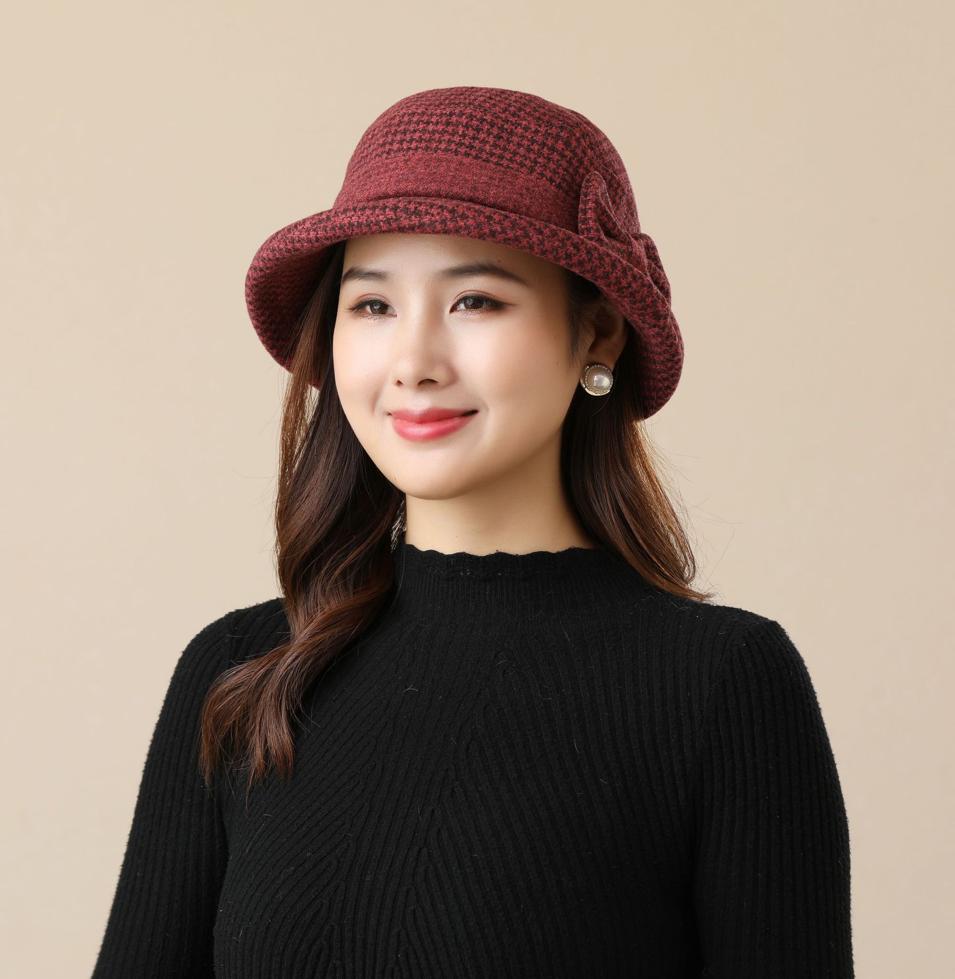 老年人奶奶帽子女士春秋季中年妈妈渔夫帽百搭盆帽休闲出游卷边帽