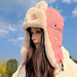 东北哈尔滨防寒雷锋帽女冬季 毛绒帽子保暖棉帽冬天骑车防风帽子