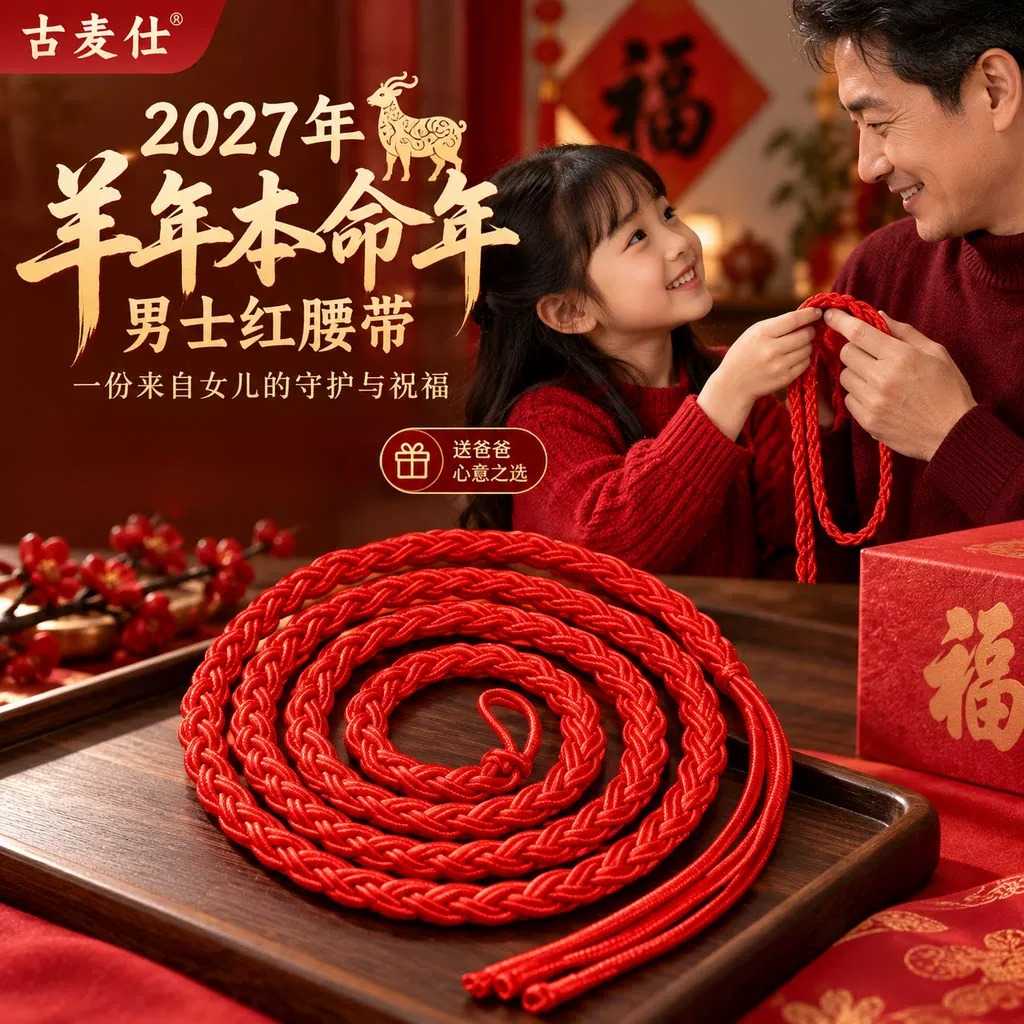 2027属羊本命年腰带男士结婚本历年大红裤带女生系腰上的编绳腰饰