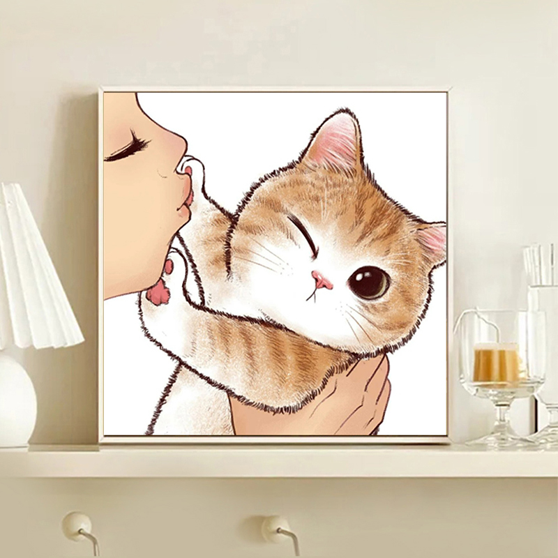 猫咪手绘丙烯手工diy装饰画礼物挂画儿童治愈色彩手工涂色画油彩图片