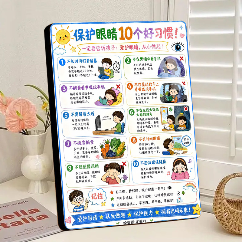 护眼好习惯学生护眼方法书桌摆台学生保护眼睛习惯及饮食装饰相框