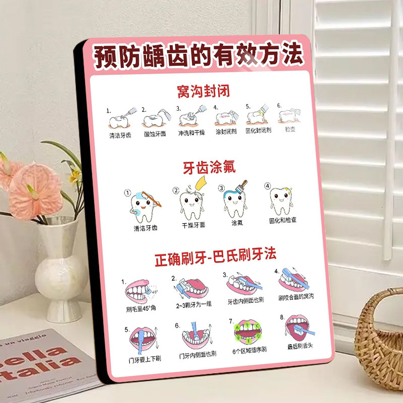 预防龋齿的有效方法相框摆件口腔诊所介绍展示板牙科医院装饰摆台