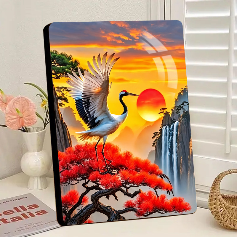 松鹤延年古风相框摆件风景画摆台长辈房间装饰办公室精美客厅画框