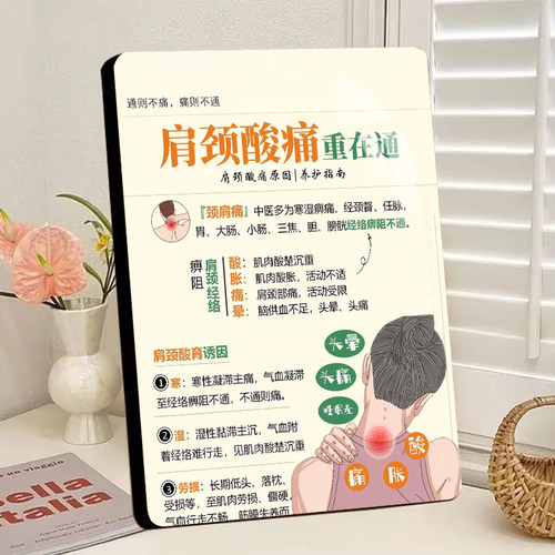 肩颈酸痛的原因养生中医馆海报展示板相框中医爱好者收藏装饰摆台