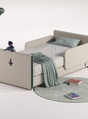 onfo多功能儿童床边加宽拼接床男孩单人床女孩带护栏软包实木床