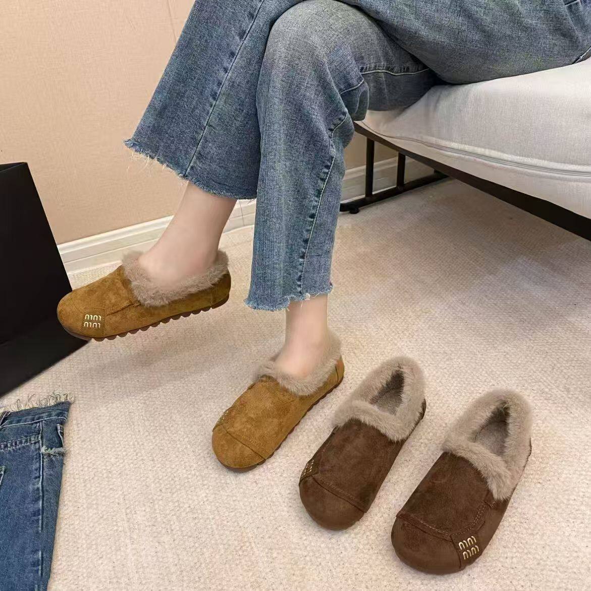 2025冬季新款加绒毛毛鞋女一脚蹬保暖棉鞋平底休闲鞋外穿防滑棉鞋,女鞋,棉鞋,淘宝优惠券,粉丝福利购,淘宝优惠卷