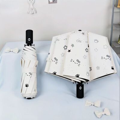 猫咪小鱼图案星星折叠伞晴雨两用萌少女心轻便自动雨伞高颜值简约