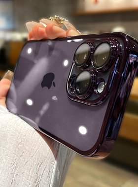 裸机手感适用苹果14promax手机壳暗紫色硅胶软壳17透明iPhone16pro新款11带镜头膜15Pro超薄保护套12全包13PM