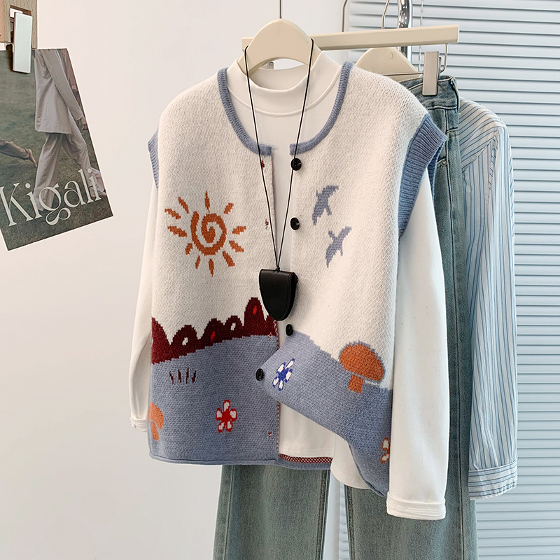 洋气减龄提花针织马甲外套女装2025秋季新款大码胖mm坎肩背心上衣