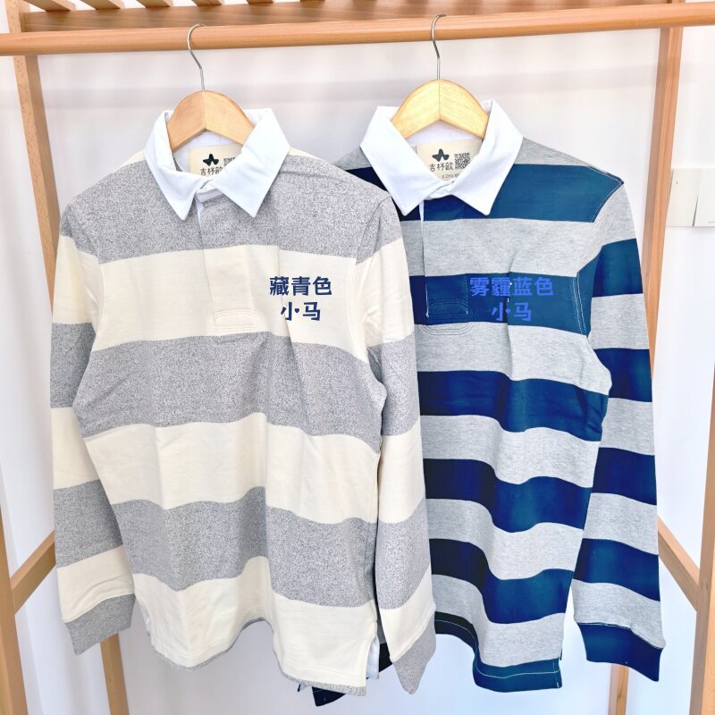 男女同款Polo衫 吉杼歆RL经典橄榄球领小马仔三粒扣条纹休闲商务T
