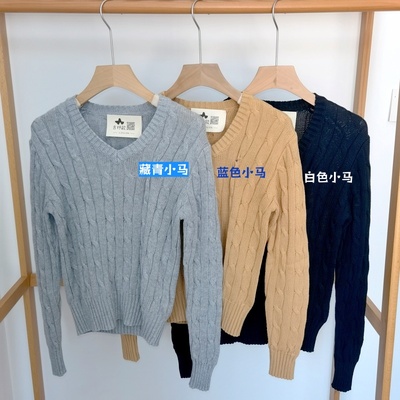 RL女士春秋V领长袖小马针织毛衣