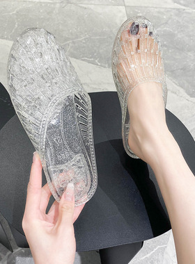 夏季新款女士包头果冻拖鞋女外穿时尚平底凉拖家用 jell