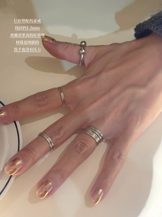 不撞款搭配极简线条光面纯银戒指叠戴百搭通勤简约高级感指环